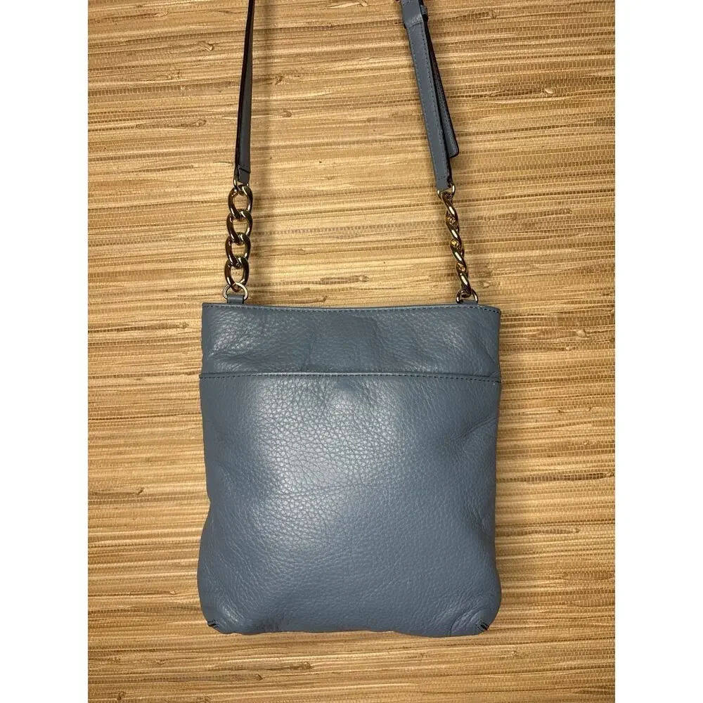 Michael Kors Hamilton Pebbled Leather Crossbody Bag Blue 11” x 10”